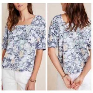 Anthropologie Deedee Top XS Cottagecore Floral Boho Square Neck‎ Burnout Style